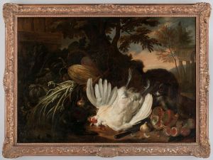 Still Life With Hen, Vegetables And Dog by Adriaen de Gryef