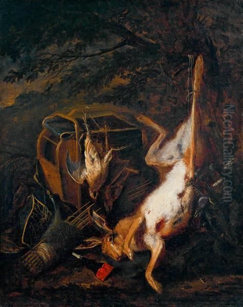 Stilleben Mit Hase, Vogeln Und Jagdutensilien - view 1