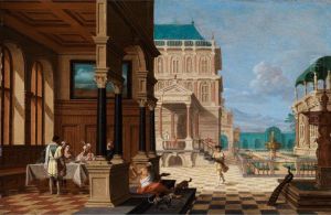 Palasthof Mit Loggia Und Figurenstaffage by Nicolaes de Gyselaer
