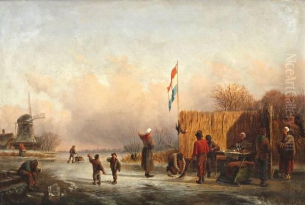 Winterlandschap Met Schaatsenrijders Bij Koek En Zopie - view 1