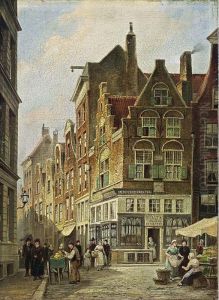 Townsfolk In The Streets Of Amsterdam by Willem De Haas Hemken