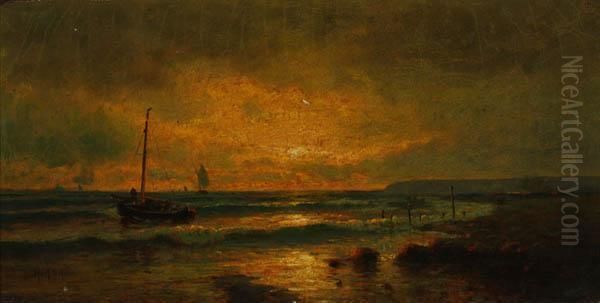 Sunset Coastal With Boats - view 1