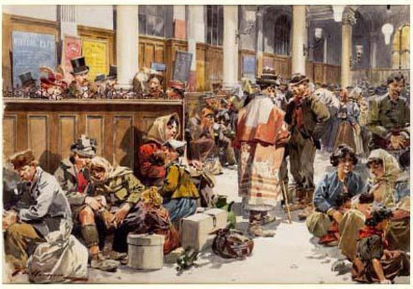 Les Emigrants. Une Salle D'attente A La Gare Saint-lazare, Circa 1899 - view 1