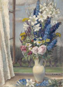Stilleben Mit Lilien Und Rittersporn