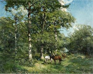 Horses In The Forest by Godefroy de Hagemann