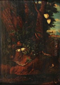 Lezards Et Papillons Dans Un Sous Bois Nocturne by Carl Wilhelm de Hamilton
