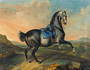 Landschaft Mitgesatteltem Schimmel by Johann Georg Hamilton