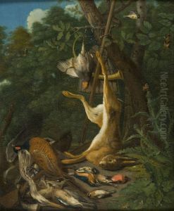 Trophee De Chasse Avec Lievre, Faisans Et Diversvolatiles thumbnail
