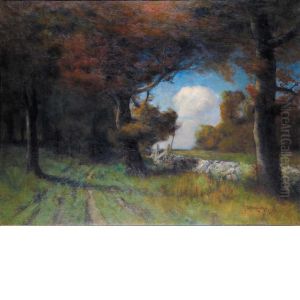 Wooded Landscape With Stone Wall by Franklin De Haven