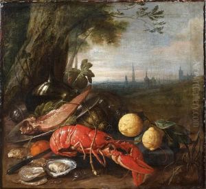 Nature Morte Au Homard Et Citrons Dans Un Paysage Devant La Ville D'anvers