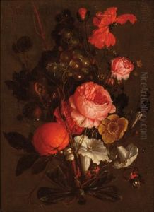 Bouquet De Fleurs Noue Avec Clementineet Grappe De Raisins by David Cornelisz. de Heem