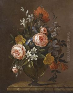 Bouquet Of Flowersin A Glass Vase by David Cornelisz. de Heem
