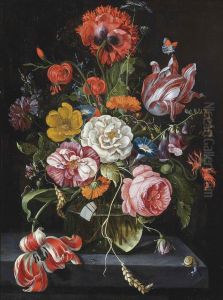 A Rose, Parrot Tulips, Morning Glory, Foxglove And Other Flowers