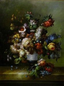 Flowers In An Urn On A Marble Ledge by Jan Davidsz De Heem