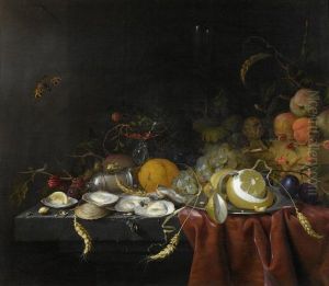 Still Life With Fruits And Oysters On A Table. by Jan Jansz de Heem