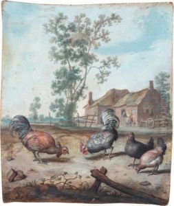 Cockerels And Chickens In A Farmyard