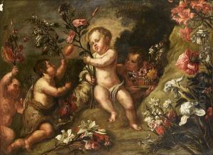 The Infant Christ Presented With Flowers by Francisco de, the Younger Herrera