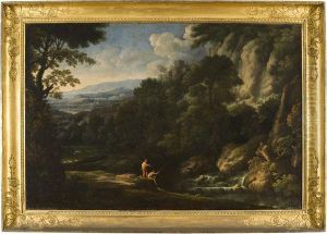 Paesaggio Con Cascata E Pescatori by Jacob De Heusch