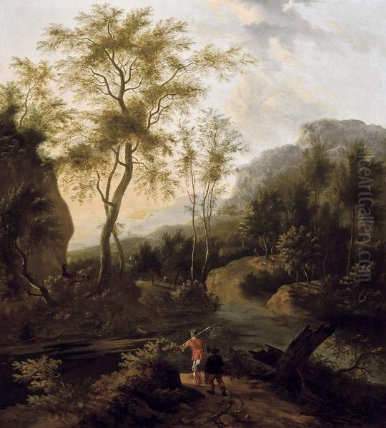 Pecheurs Dans Un Paysage Boise Du Sud - view 1