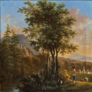 Pastoral With Goat Shepherds And Bathers At A River by Willem de Heusch