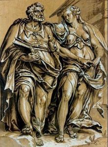 Allegorie : Un Homme Portant Un Livre, Enlace Par Une Femme Lui Tenant by Nicolas De Hoey