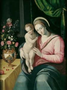 Maria Mit Kind Neben Einer Blumenvase. by Nicolas De Hoey
