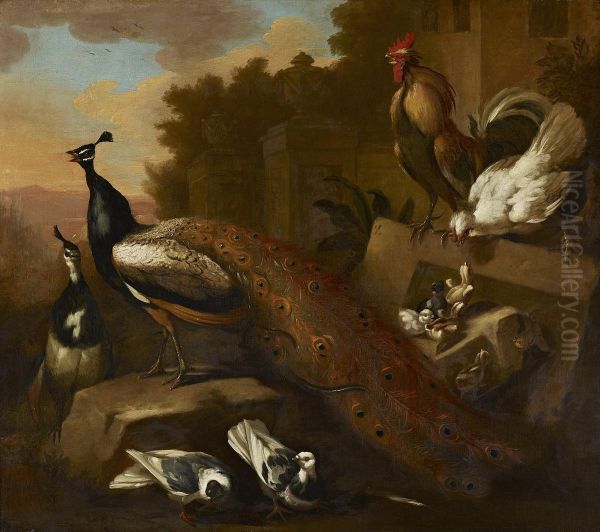 Exotic Birds Before Classical Ruins - view 1