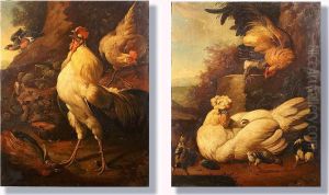 "chioccia Con Pulcini - Gallo Trionfante Con Sfondo Di Paesaggio"
