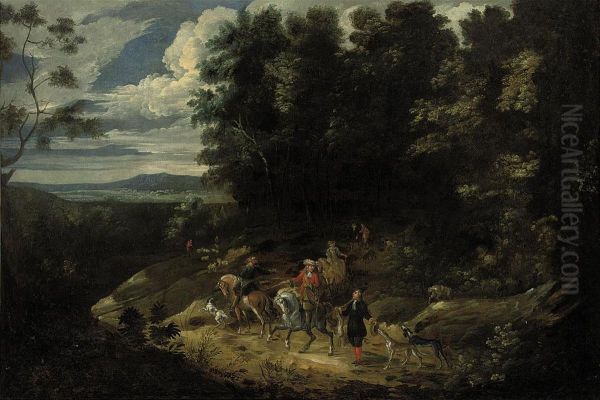A Hunting Party In A Wooded Landscape - view 1