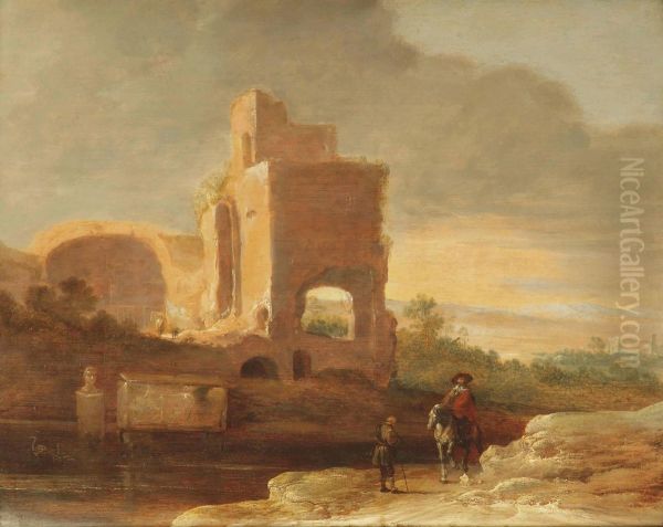 An Italianate Landscape With A Horseman And A Beggar On A Track Near Ancient Ruins - view 1