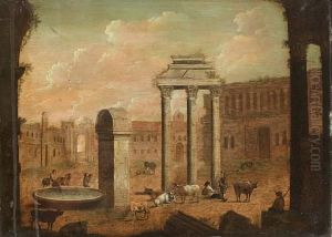 Peasants Grazing Their Cattle In The Roman Forum by David De Hooch