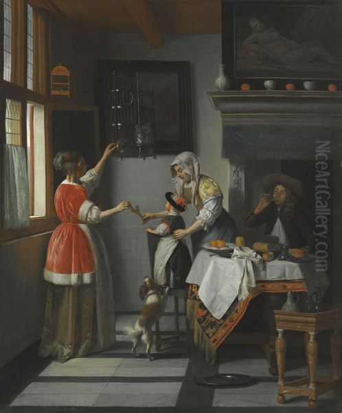 Interior With A Child Feeding A Parrot - view 1