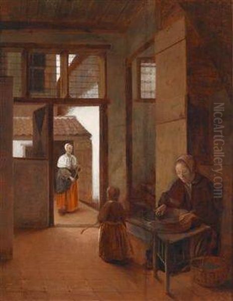 Interieur Mit Einer Frau Und Einem Kind Sowieeiner Magd - view 1