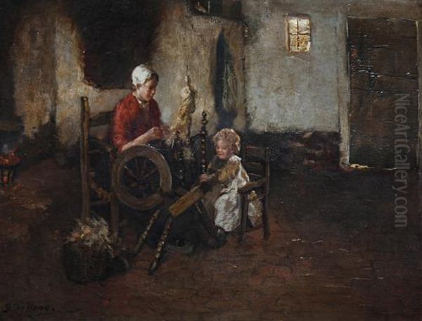 A Mother And Child In An Interior by Bernard Johann De Hoog