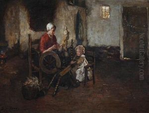 A Mother And Child In An Interior by Bernard Johann De Hoog