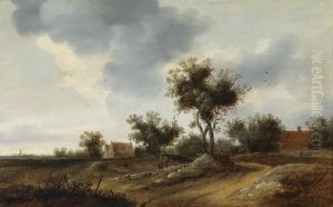 Two Peasants On A Path Near A Village