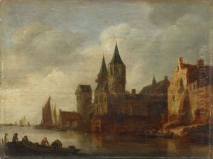 Flusslandschaft Mit Einer Stadt by Reinier Van Der Laeck
