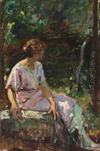 Woman In The Garden by Sigismund De Ivanowski