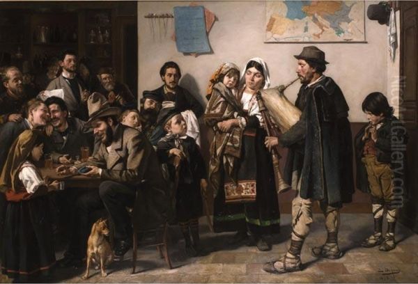 Interieur Eines Antwerpener Gasthauses Mit Italienischen Wandermusikanten - view 1