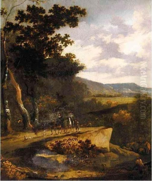 A Wooded Landscape With Travellers On A Path - view 1