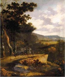 A Wooded Landscape With Travellers On A Path by Hans De Jode