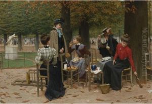 Un Dejeuner D'ouvrieres Aux Tuileries by Leonce Joseph V. De Joncieres