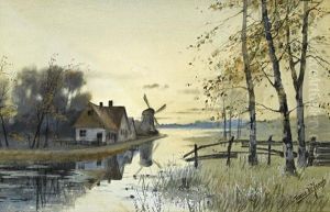 A Dutch River Landscape by Tinus De Jong