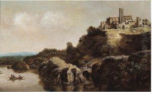 An Extensive Landscape With A Monastery Above A River by Claude De Jongh