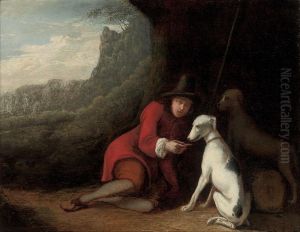 A Wooded Landscape With A Traveller At Rest With His Dogs by Ludolf de Jongh
