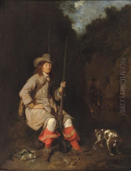 A Huntsman And His Hound In A Wooded Landscape - view 1