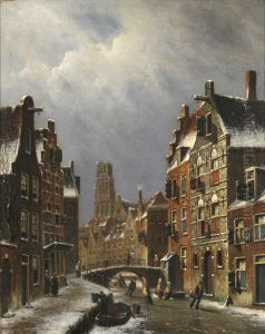 Town Scene With Skaters On A Canal