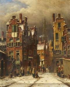 Winterliche Strassenszene In Amsterdam by Oene Romkes De Jongh