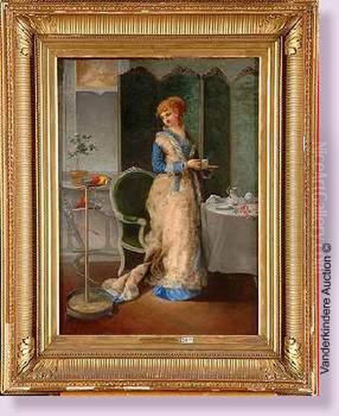 Elegante Prenant Le The Pres De Son Perroquet - view 1