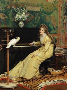 Dame Am Klavier Mit Kakadu by Gustave Leonhard de Jonghe